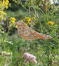 Recycled hanging fabric bird trio in Autumnal shades of yellow and orange  - Image 8