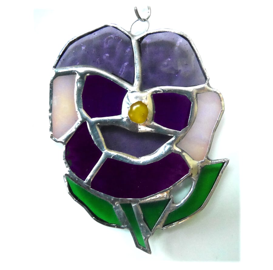 Pansy Suncatcher Stained Glass Purple Flower 012