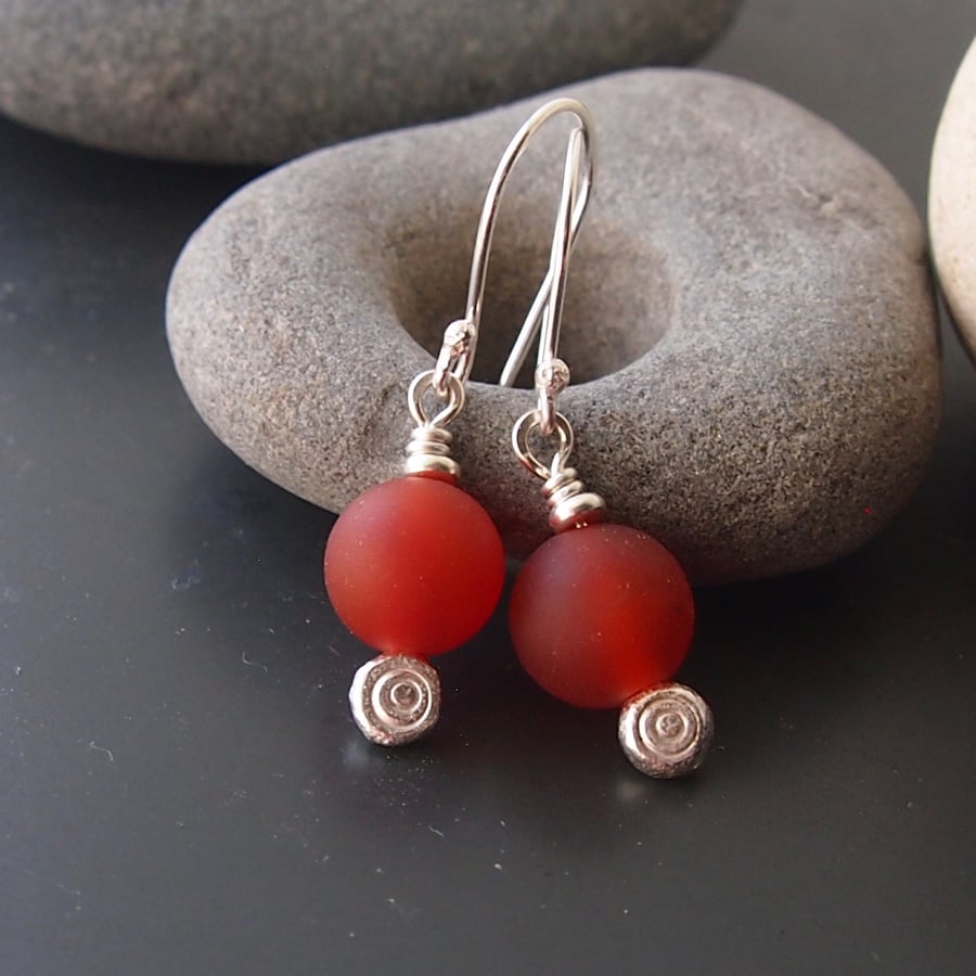 Sterling Silver and Carnelian Dot Earrings