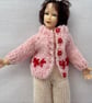 Tiny knitted cardigan with embroidery in miniature 12th scale for dolls house