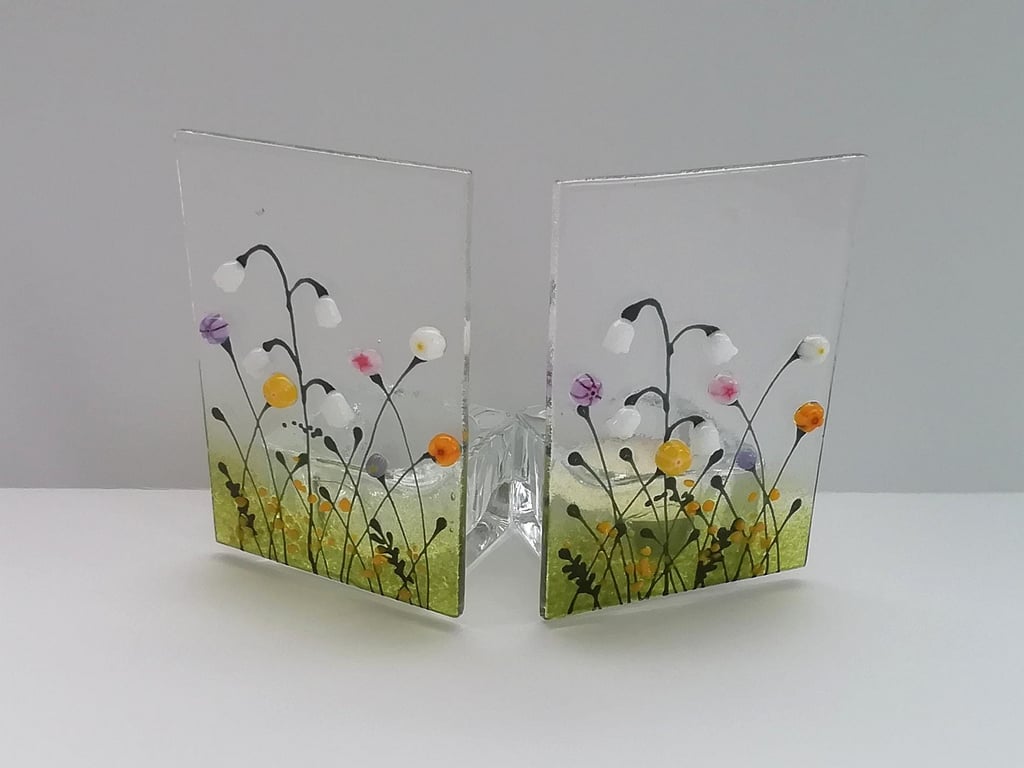 Fused Glass Floral Tealight Holder: Spring Home Decor