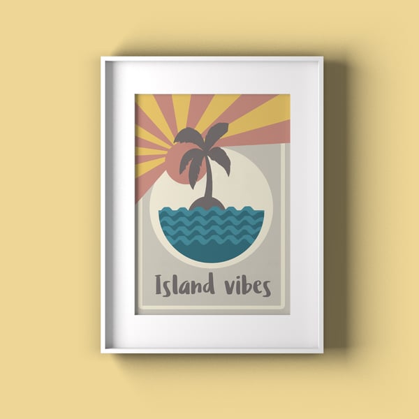 Retro surf wall print for living room, Palm tree wall art for kitchen, Sunsets