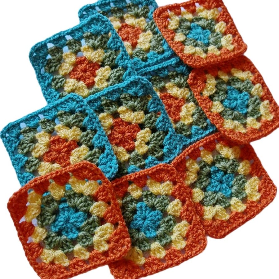 Handmade 3-Inch Crochet Granny Squares - Sunset Lagoon Colorway - Boho Patchwork