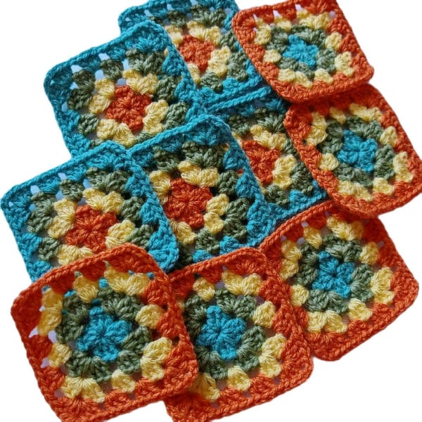 Handmade 3-Inch Crochet Granny Squares - Sunset Lagoon Colorway - Boho Patchwork