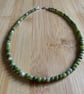 Natural Green Jade and Peace Jade dainty choker style silver necklace 4mm beads