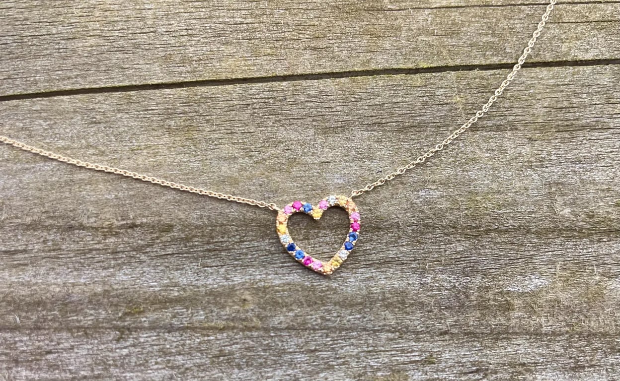 9ct Gold Rainbow Sapphire Heart Necklace 