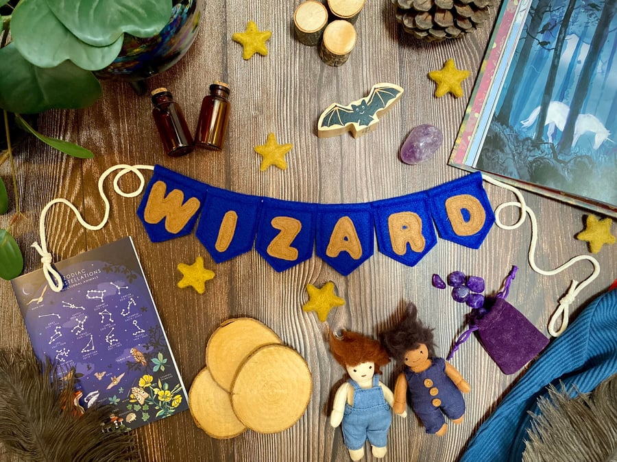Wizard Magic School Blue & Bronze House Colours Mini Bunting Garland
