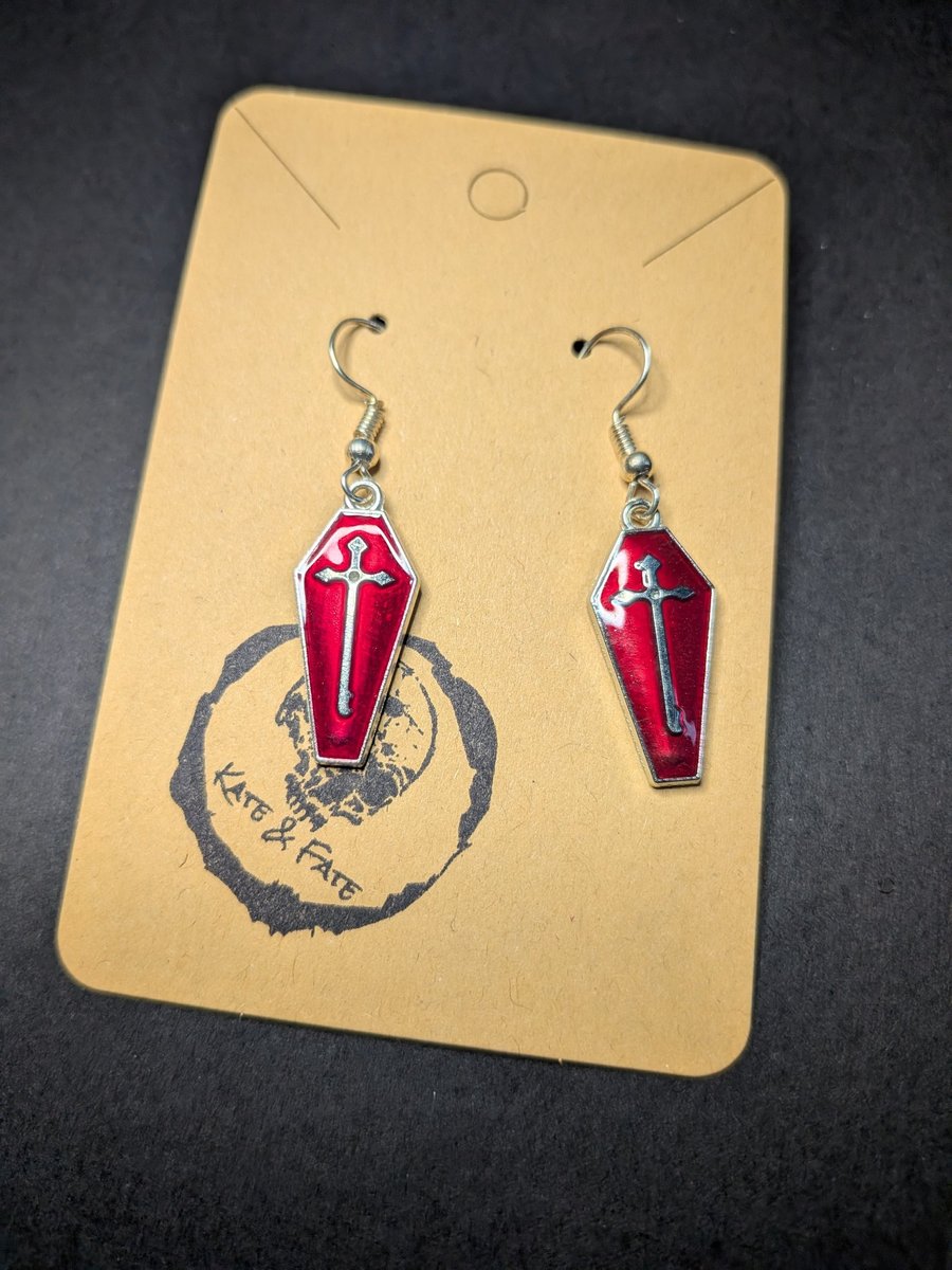Red Coffin Dangle Earrings - Handcrafted Gothic Jewellery