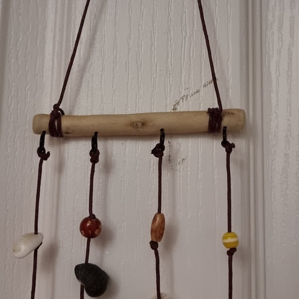 Hand Crafted Driftwood Seashell & Bead Wind Chime Home Decor Boho Nature Hygge