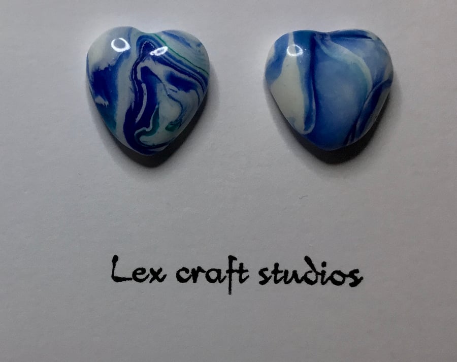 Handmade blue  watercolour heart earrings 