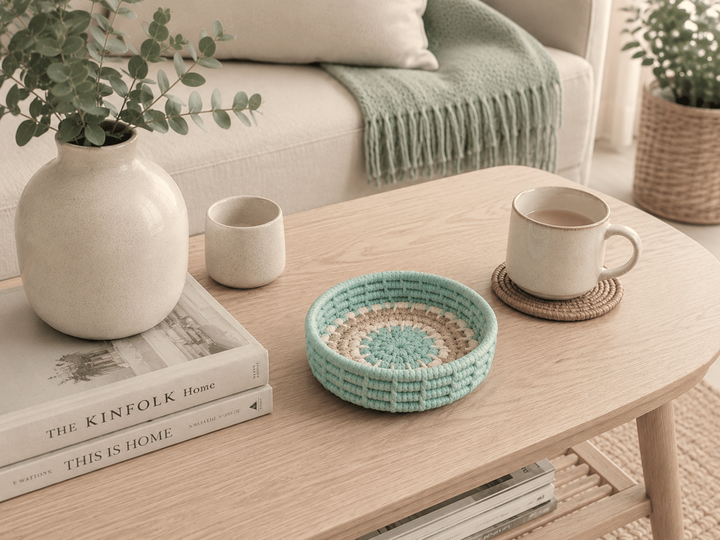 Handmade Cotton Macramé Cord & Sisal Basket - Natural Fibre Trinket Bowl