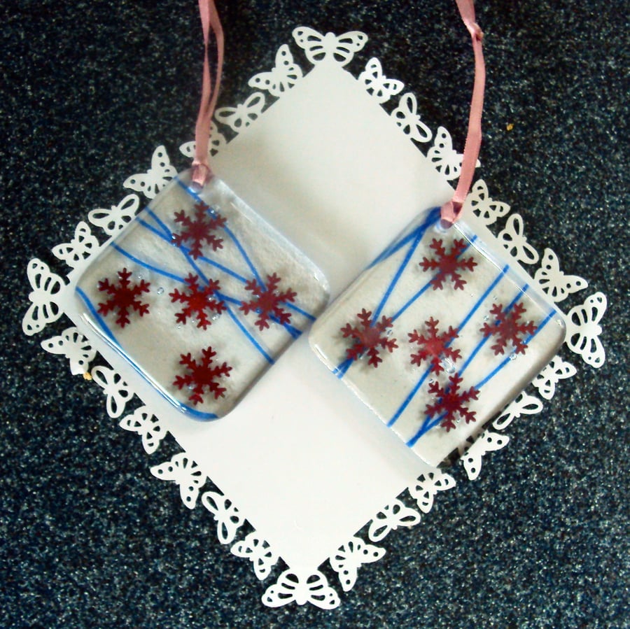 Handmade fused glass snowflake decoration