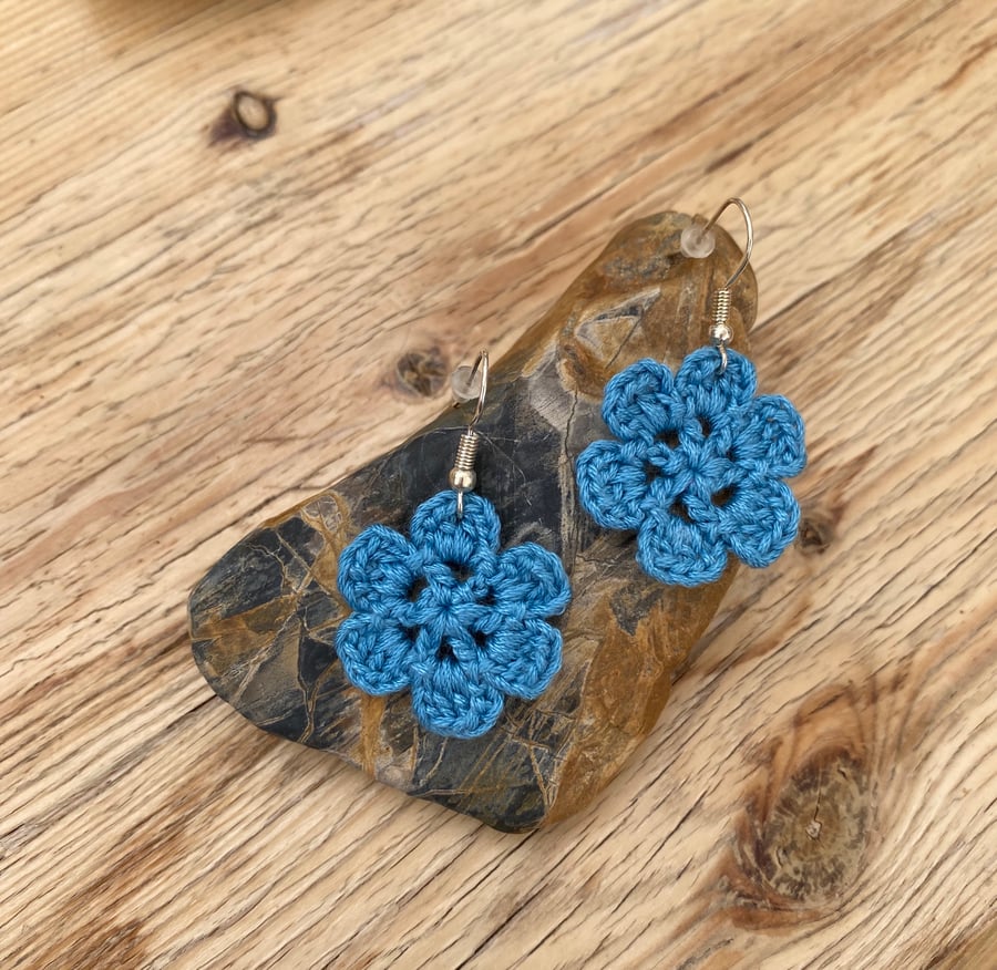 Blue flower earrings on .925 silver hooks 