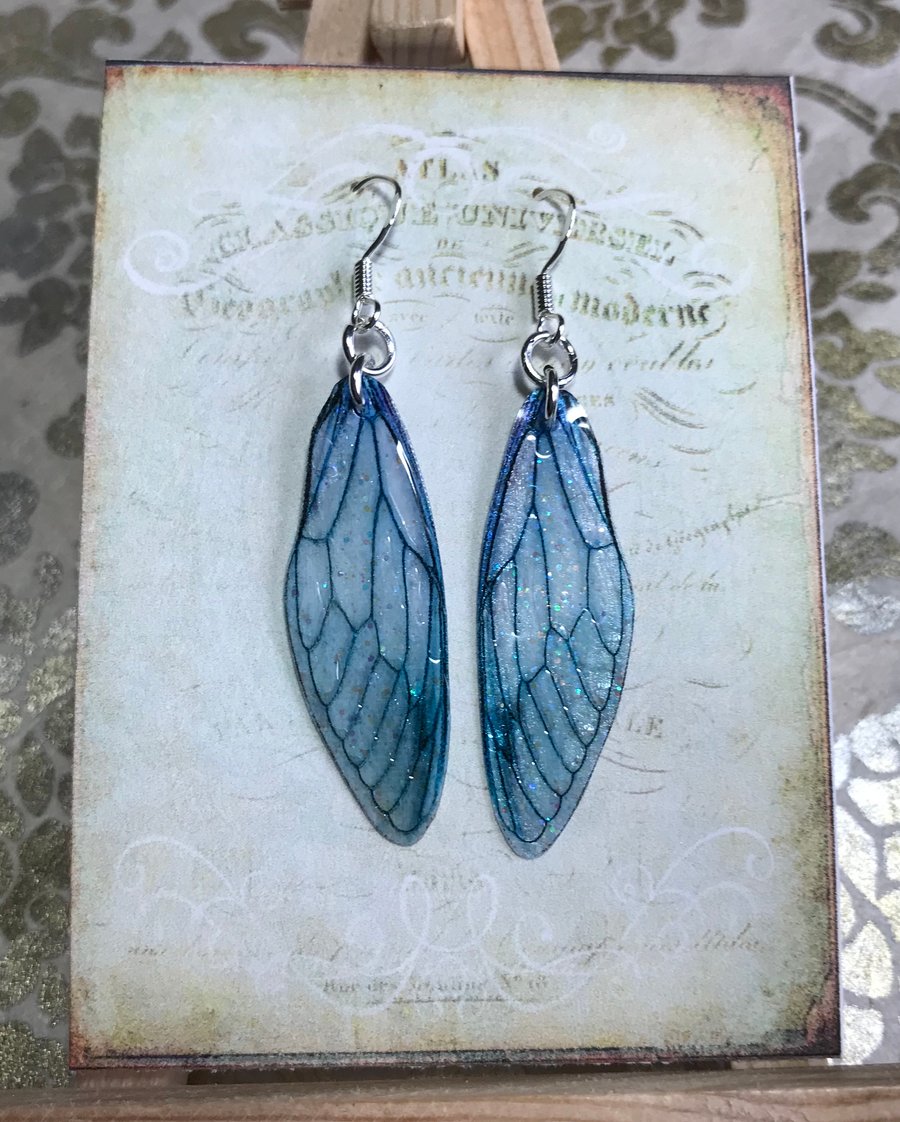 Blue Fairy Wing Sterling Silver Earrings