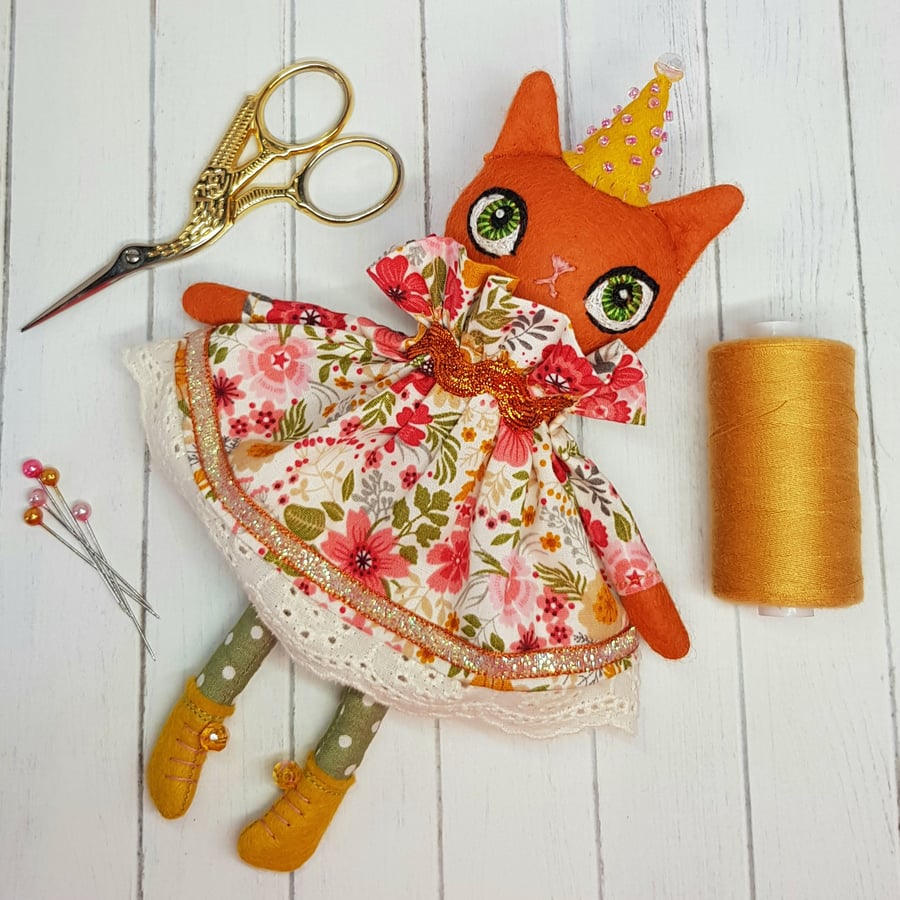 Ginger Party Cat Art Doll Folksy