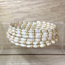 5mm Rice Freshwater Pearls Memory Wire Bangle highlighted with Miyuki Seed Beads