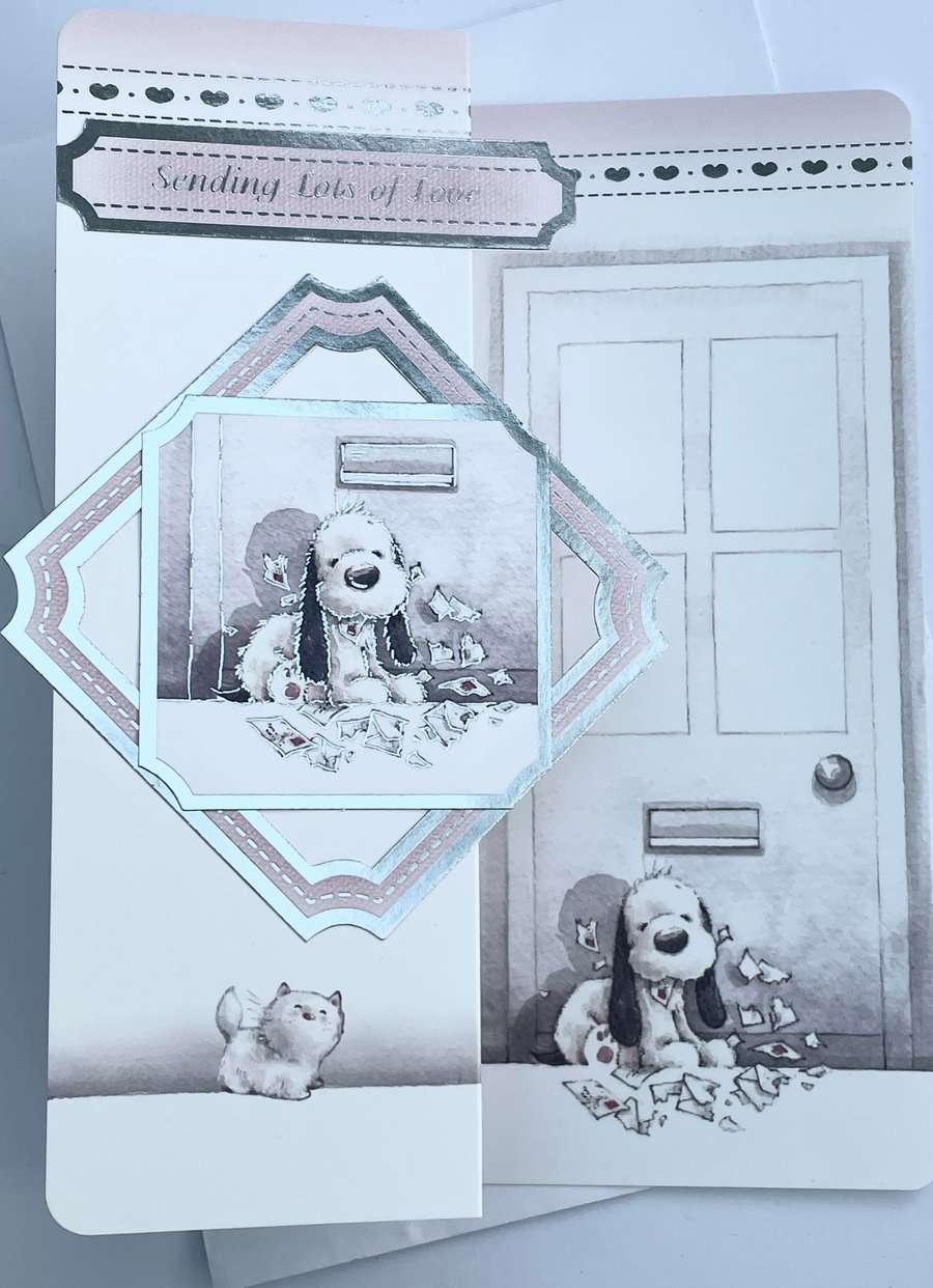 Sending lots of love cute dog and cat brthday card