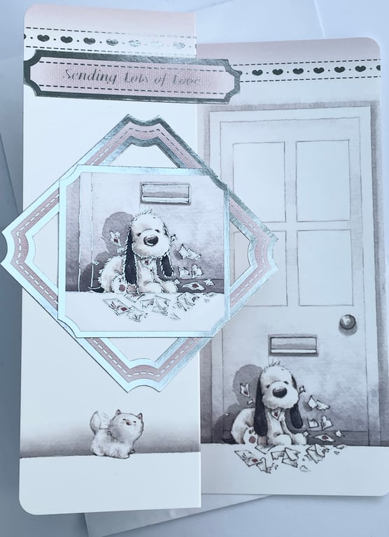 Sending lots of love cute dog and cat brthday card