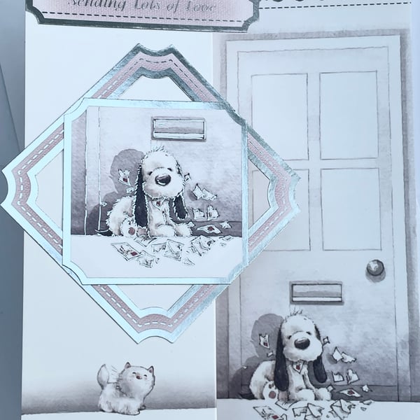 Sending lots of love cute dog and cat brthday card