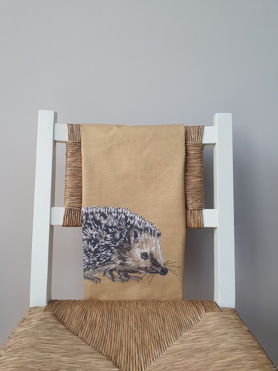 Tea towel, Hedgehog tea towel, organic cotton, hanging loop