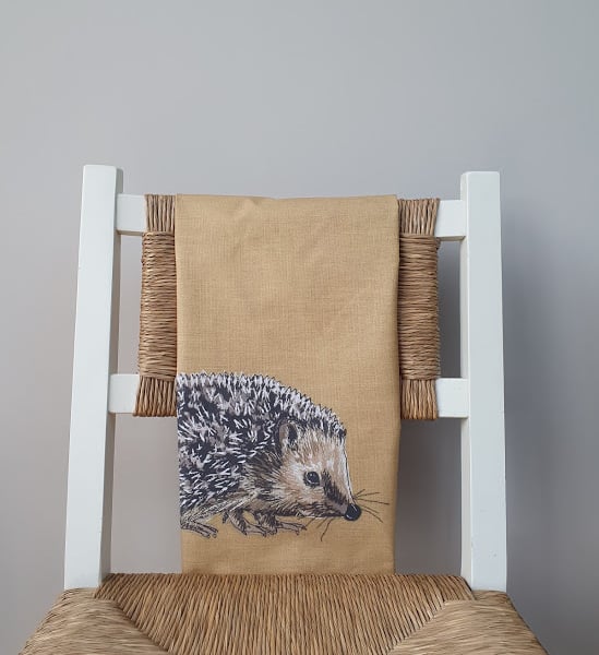 Tea towel, Hedgehog tea towel, organic cotton, hanging loop