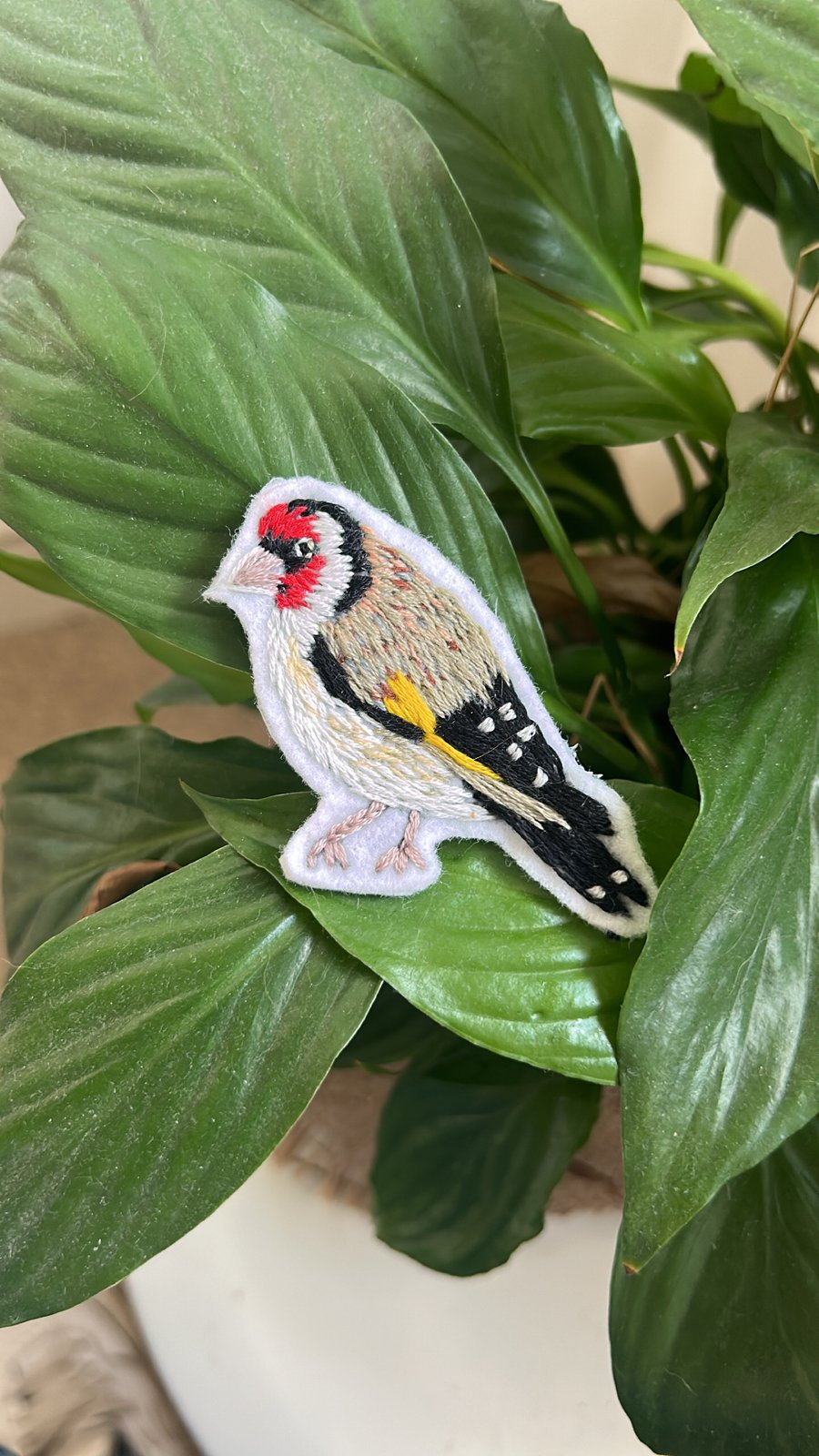 Hand Embroidered Brooch Goldfinch