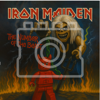 LEGO-Inspired Iron Maiden – The Number of the Beast 5x5" Print (Mounted for 9x9"