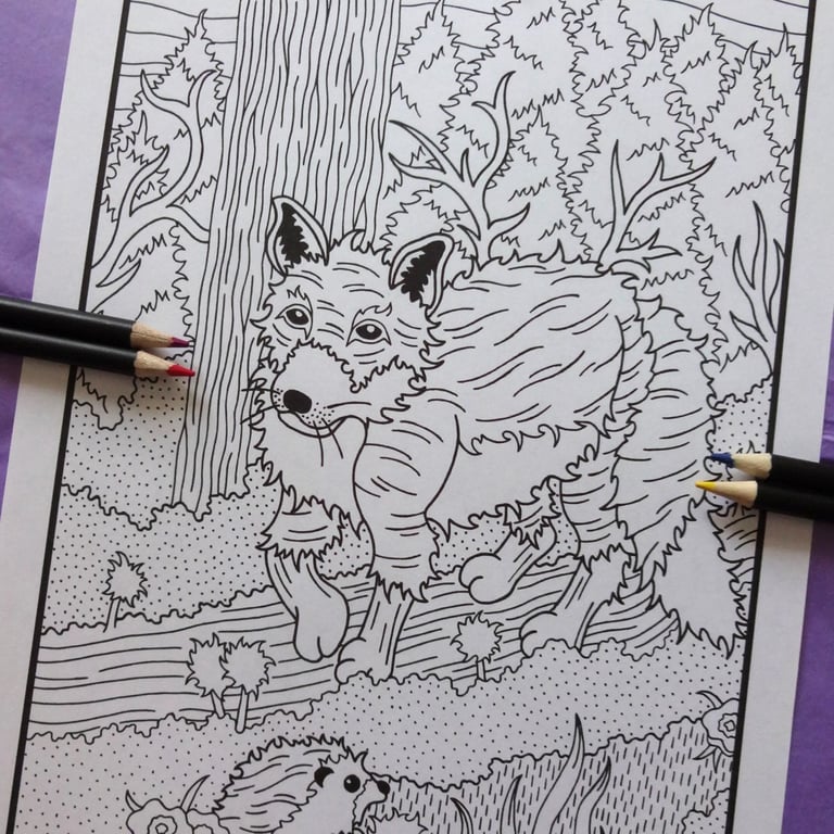 Fox Woodland Animals A4 Colouring Page Printable JPG by S Godwin Studio
