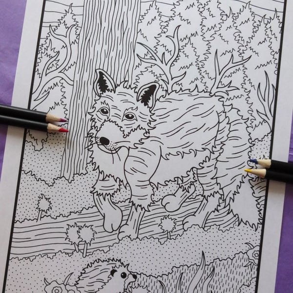Fox Woodland Animals A4 Colouring Page Printable JPG by S Godwin Studio
