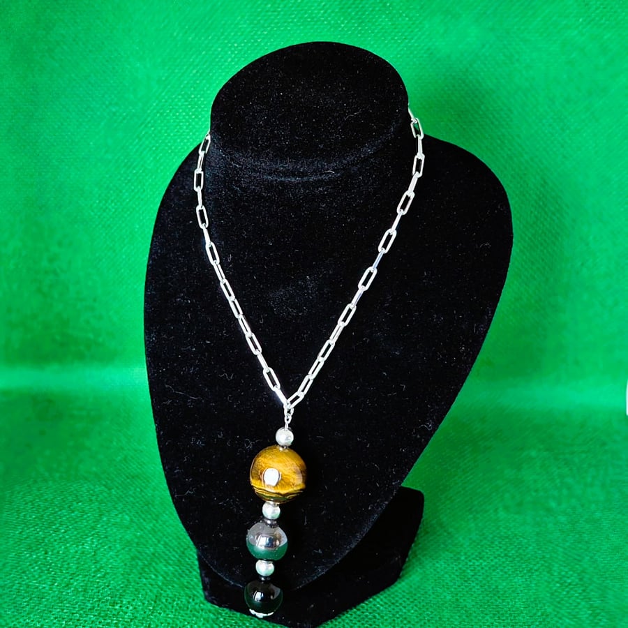 Triple protection Necklace with Sterling Silver Paperclip Chain