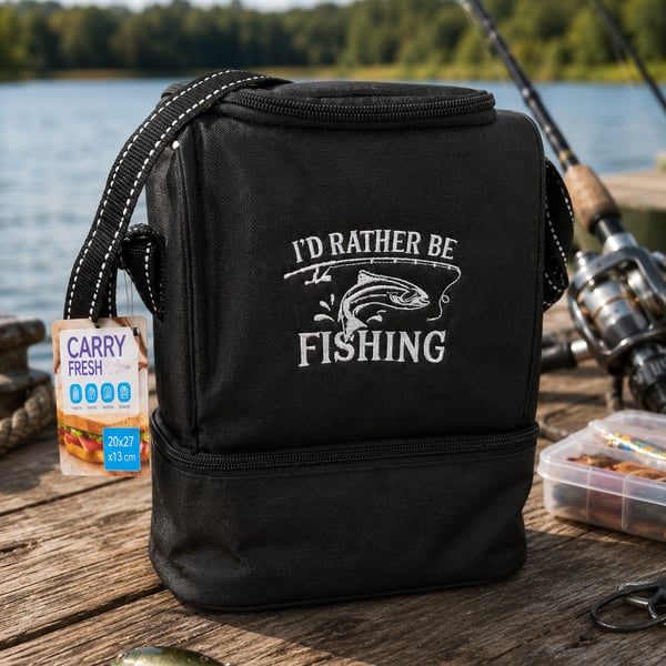 I'd Rather Be Fishing Compact Insulated Lunch Bag – Black & White