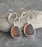 Amber seaglass drop earrings, Silver circle link dangles - Image 4