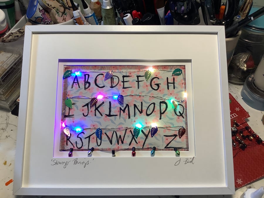 Stranger Things inspired picture. Joyce’s wall. Light up art. Fan art. Sci-fi