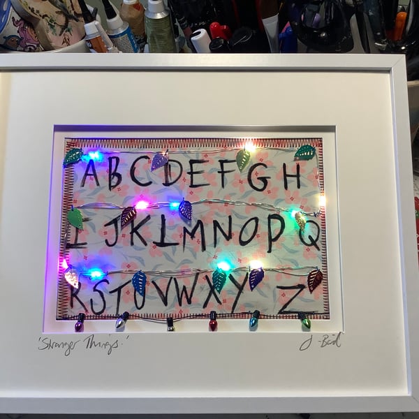 Stranger Things inspired picture. Joyce’s wall. Light up art. Fan art. Sci-fi