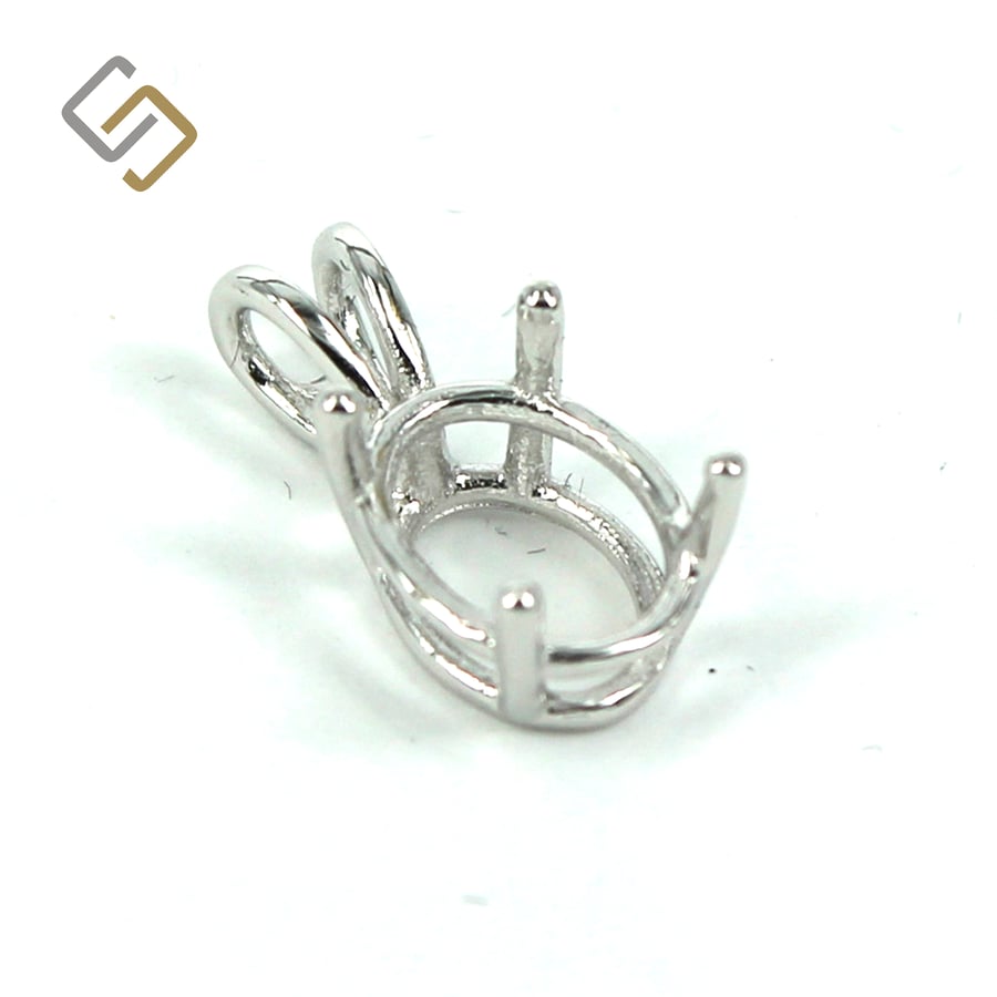 Oval Basket Pendant Setting with 4-Prong Mounting in Sterling Silver for 8x10mm 