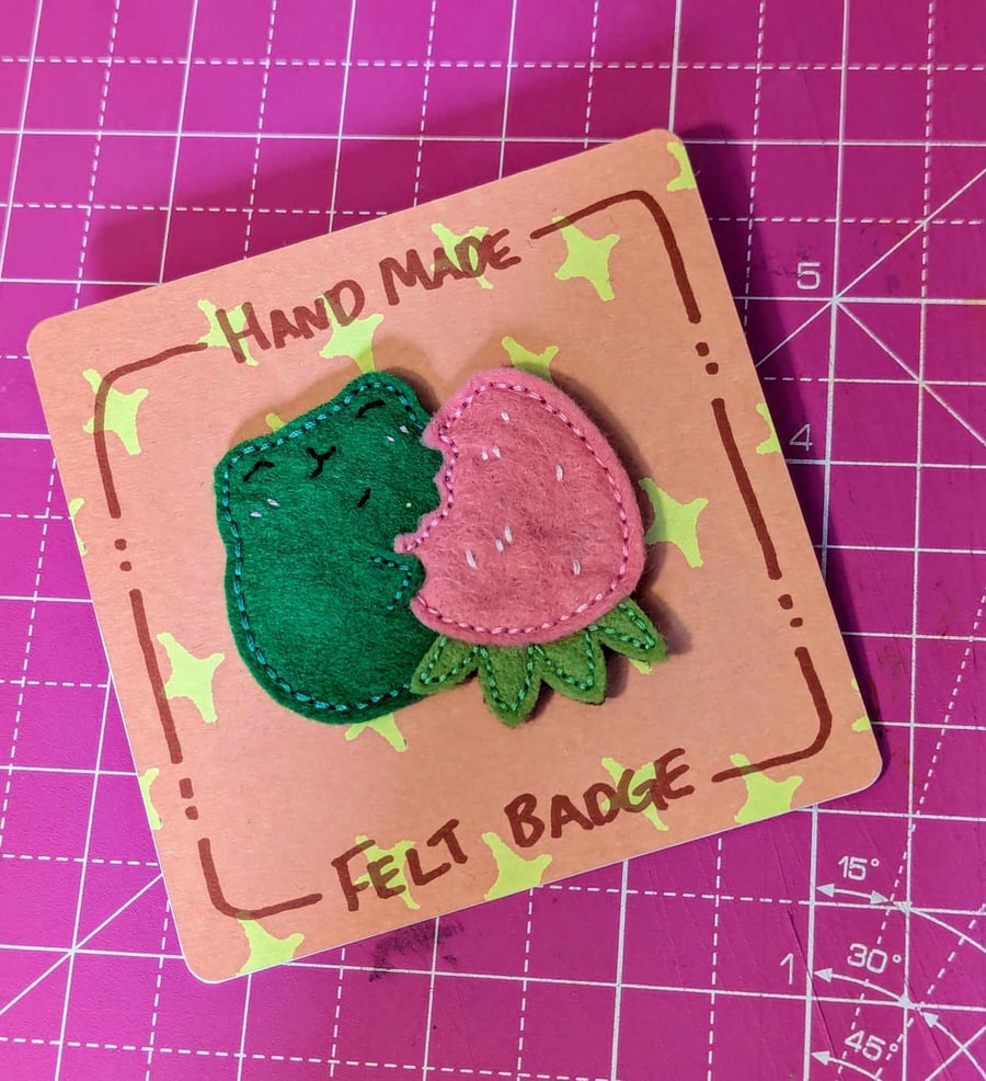 Handmade Frog and Strawberry pin
