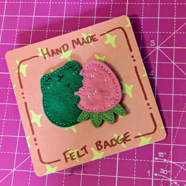 Handmade Frog and Strawberry pin
