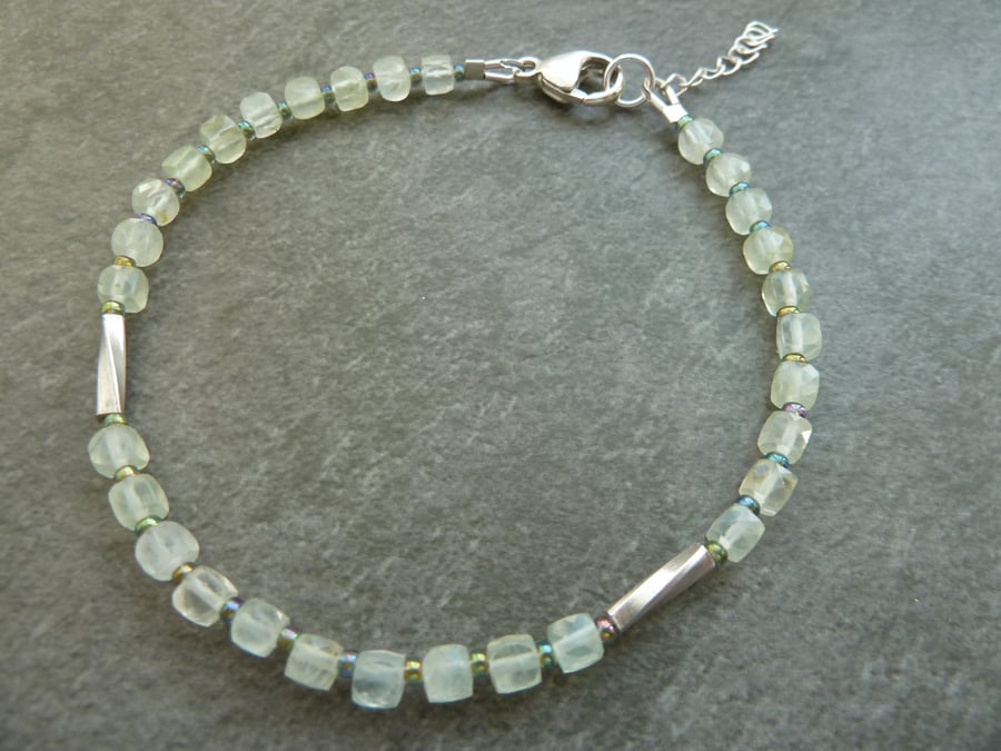 prehnite gemstone bracelet, sterling silver