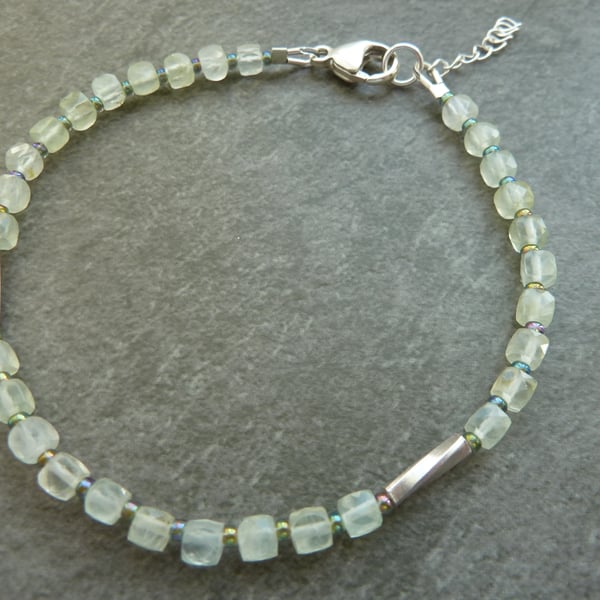 prehnite gemstone bracelet, sterling silver