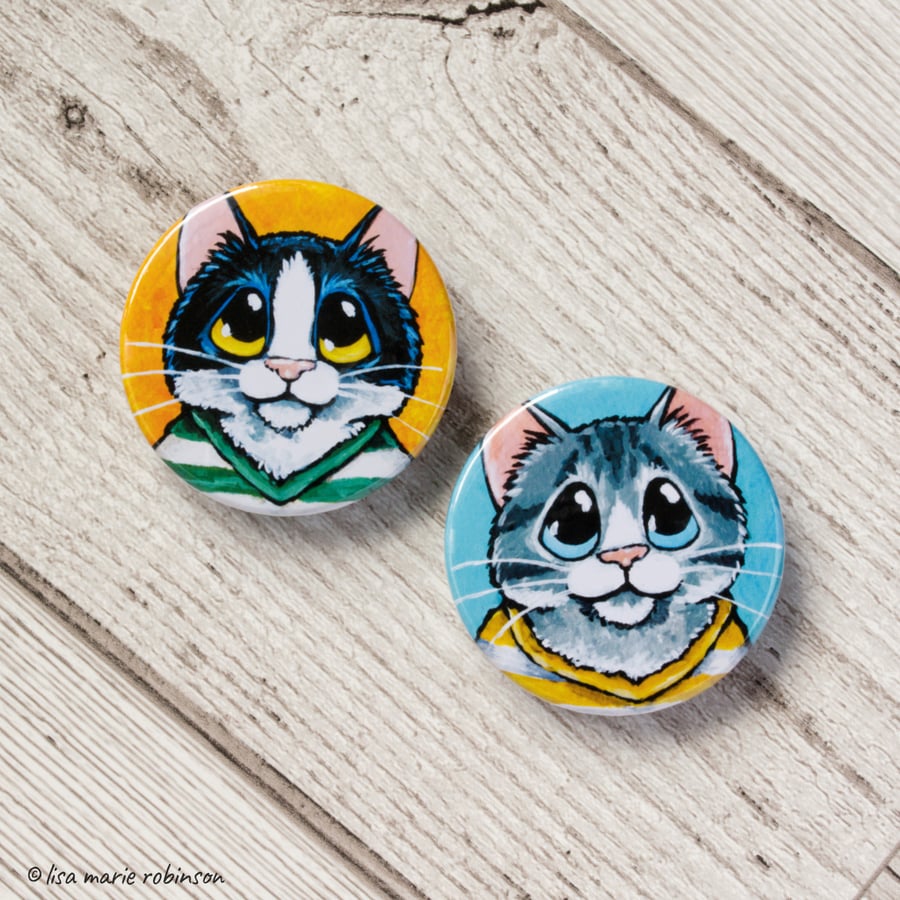 Cats in Striped Shirts 38mm Two Badge Pack - 2 Designs