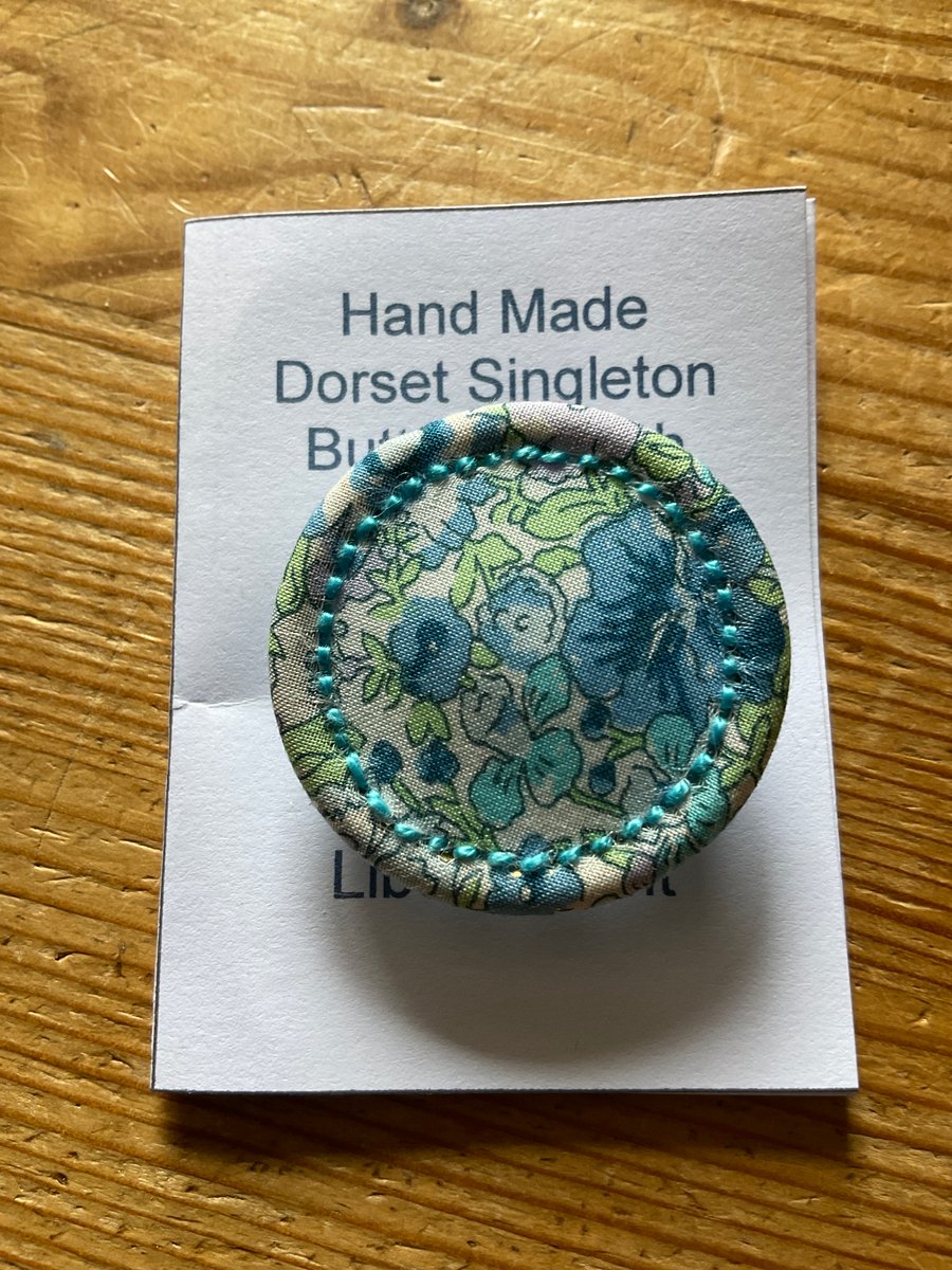 Liberty Print Dorset Singleton Button Brooch, ‘Amelie’, Turquoise 