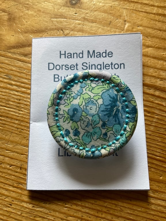 Liberty Print Dorset Singleton Button Brooch, ‘Amelie’, Turquoise 