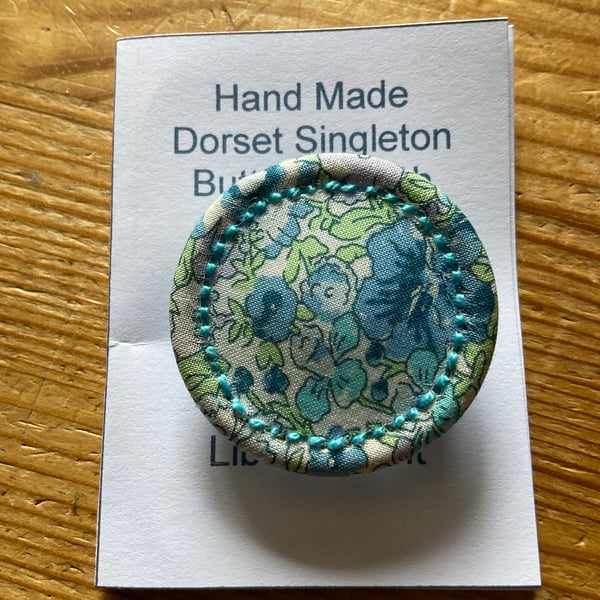 Liberty Print Dorset Singleton Button Brooch, ‘Amelie’, Turquoise 