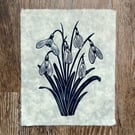 PERFECTLY IMPERFECT Snowdrops Original Lino Print in Navy Blue