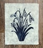 PERFECTLY IMPERFECT Snowdrops Original Lino Print in Navy Blue