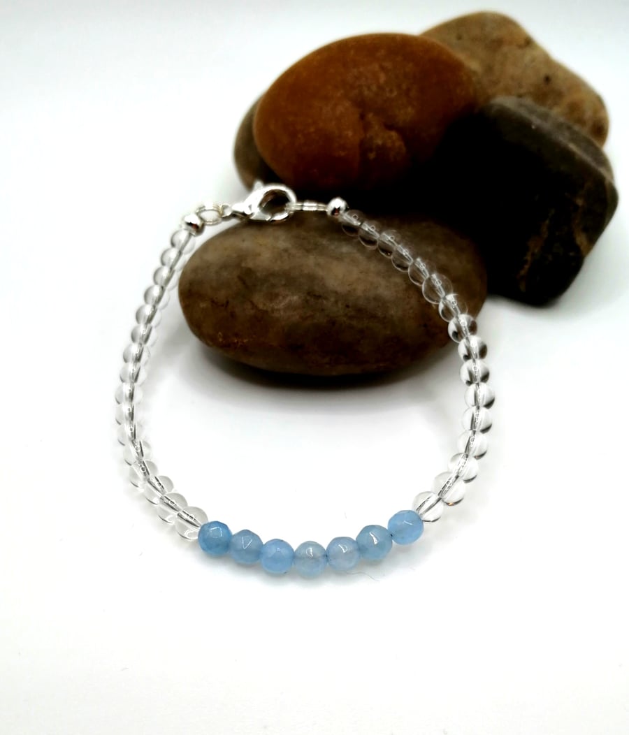 Aquamarine and Clear Quartz Bracelet
