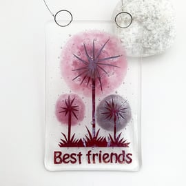 Fused Glass "Best Friends" Allium Hanging - Handmade Glass Suncatcher