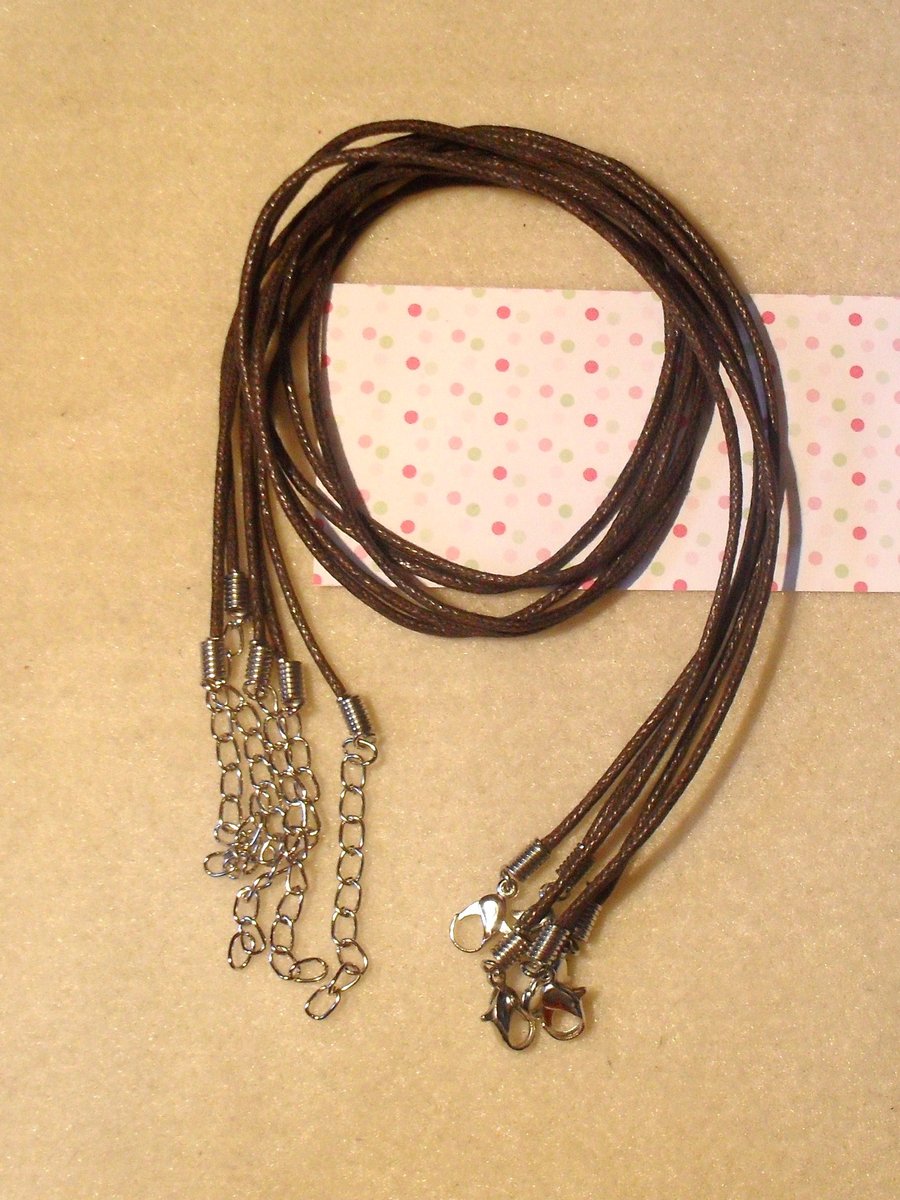 5 x Ready Assembled Wax Necklace Cords - 18" - Dark Brown 