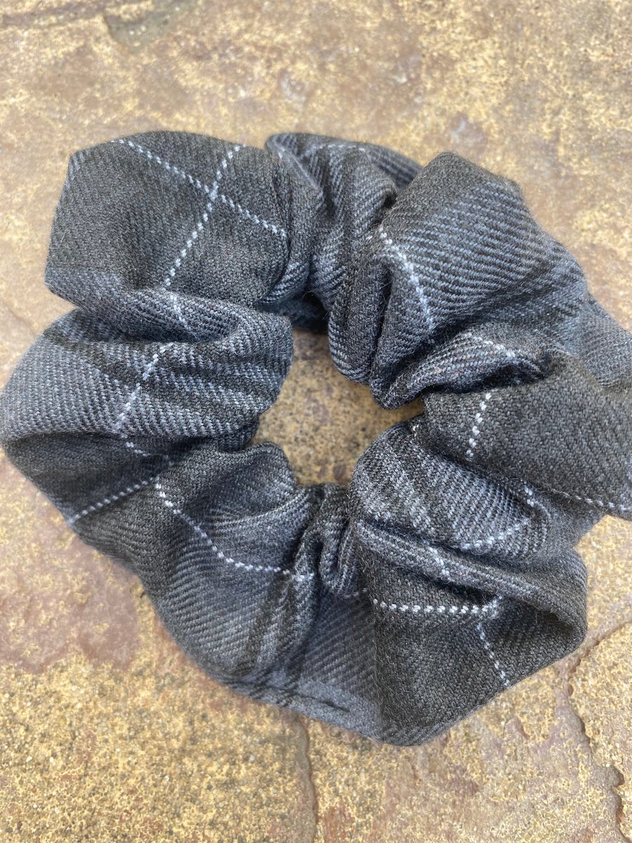 Grey Granite Tartan Hair Scrunchie