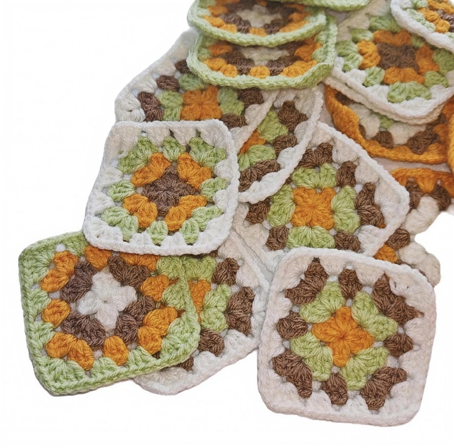 Handmade 3-Inch Crochet Granny Squares in Harvest Hues - Earthy Autumn Tones for